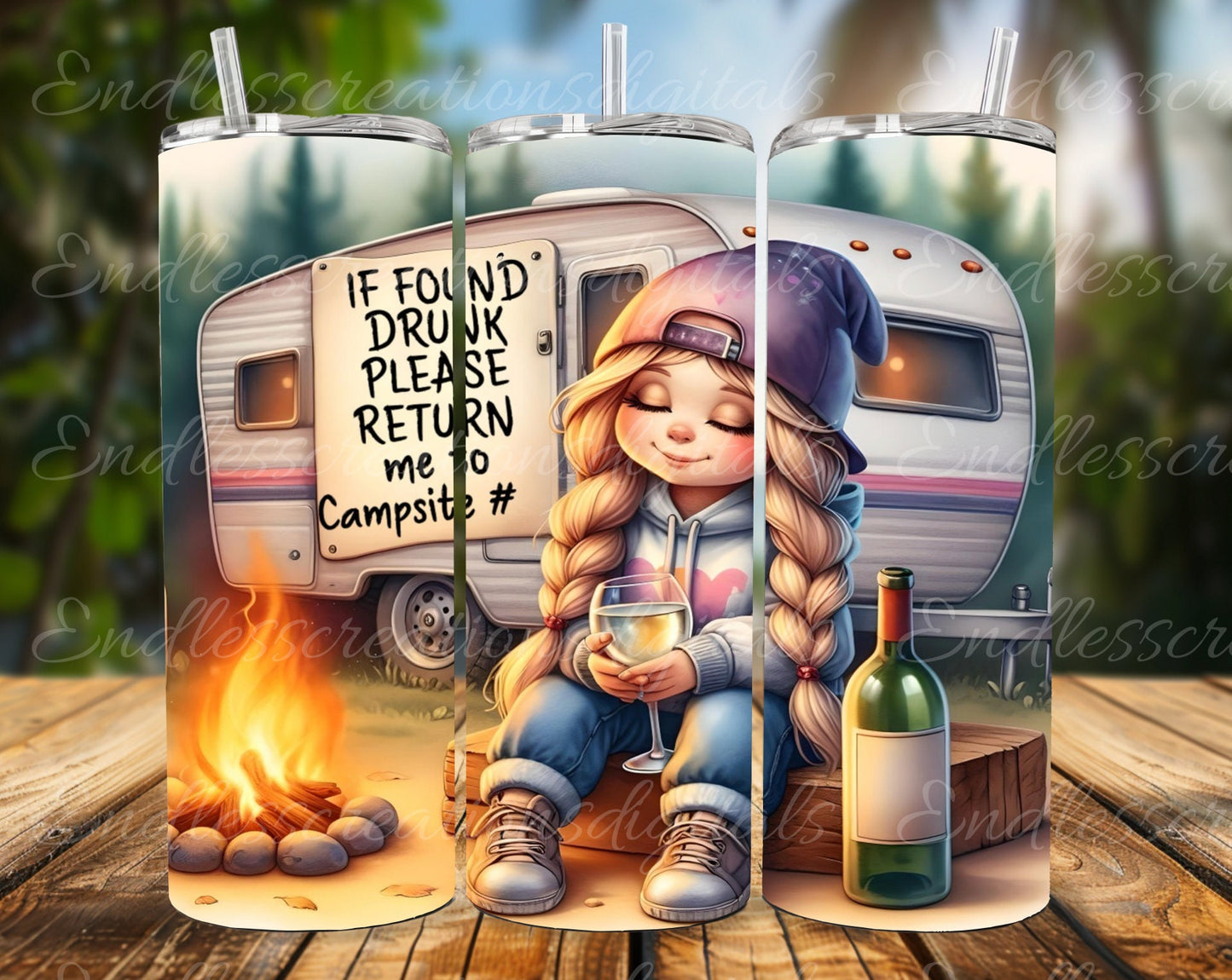CAMPING TUMBLER SUBLIMATION design for 20 oz tumbler, high quality 300 Dpi, 2 files, 1 add your own text
