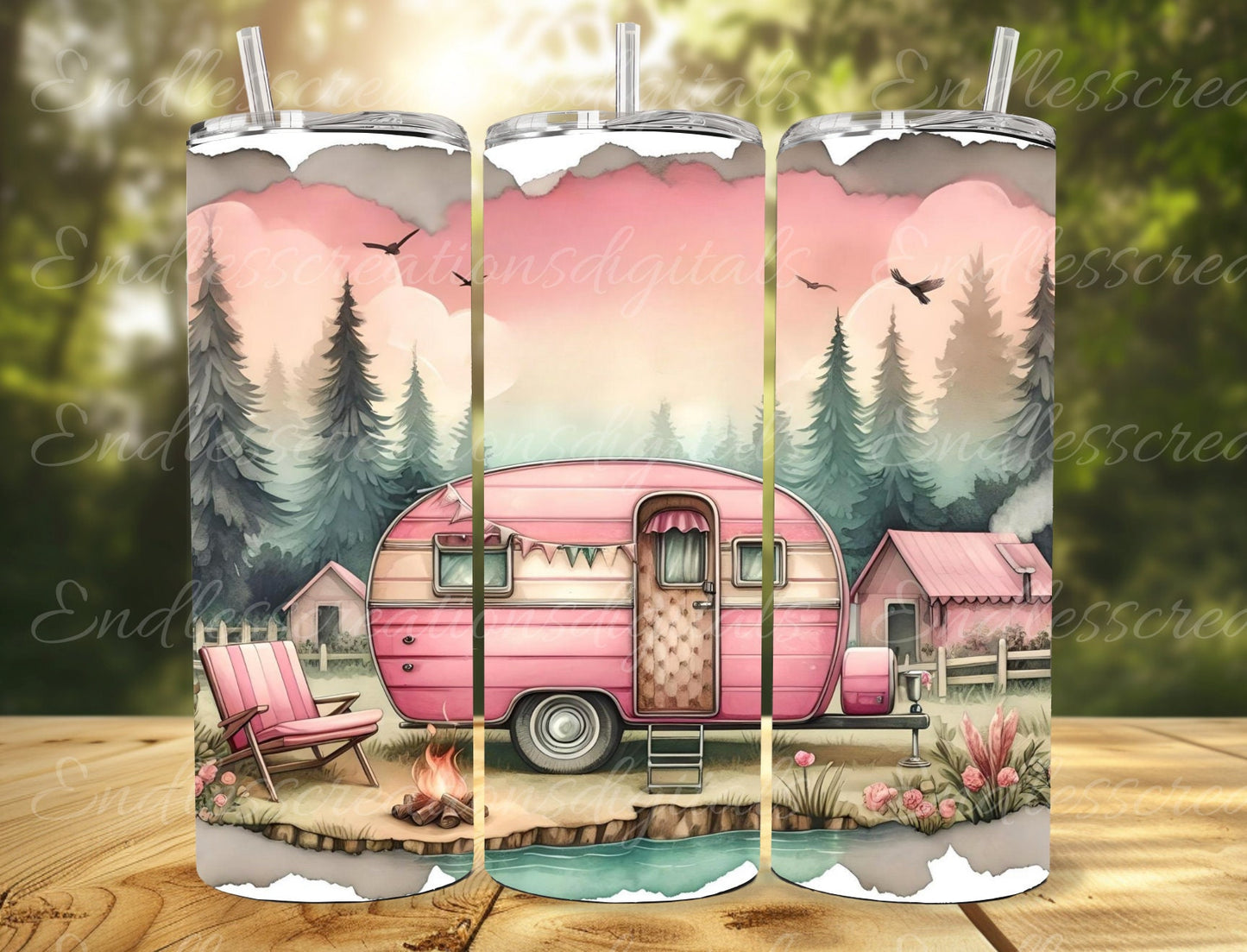 CAMPING TUMBLER SUBLIMATION design for 20 oz tumbler, high quality 300 Dpi, 2 files, 1 add your own text