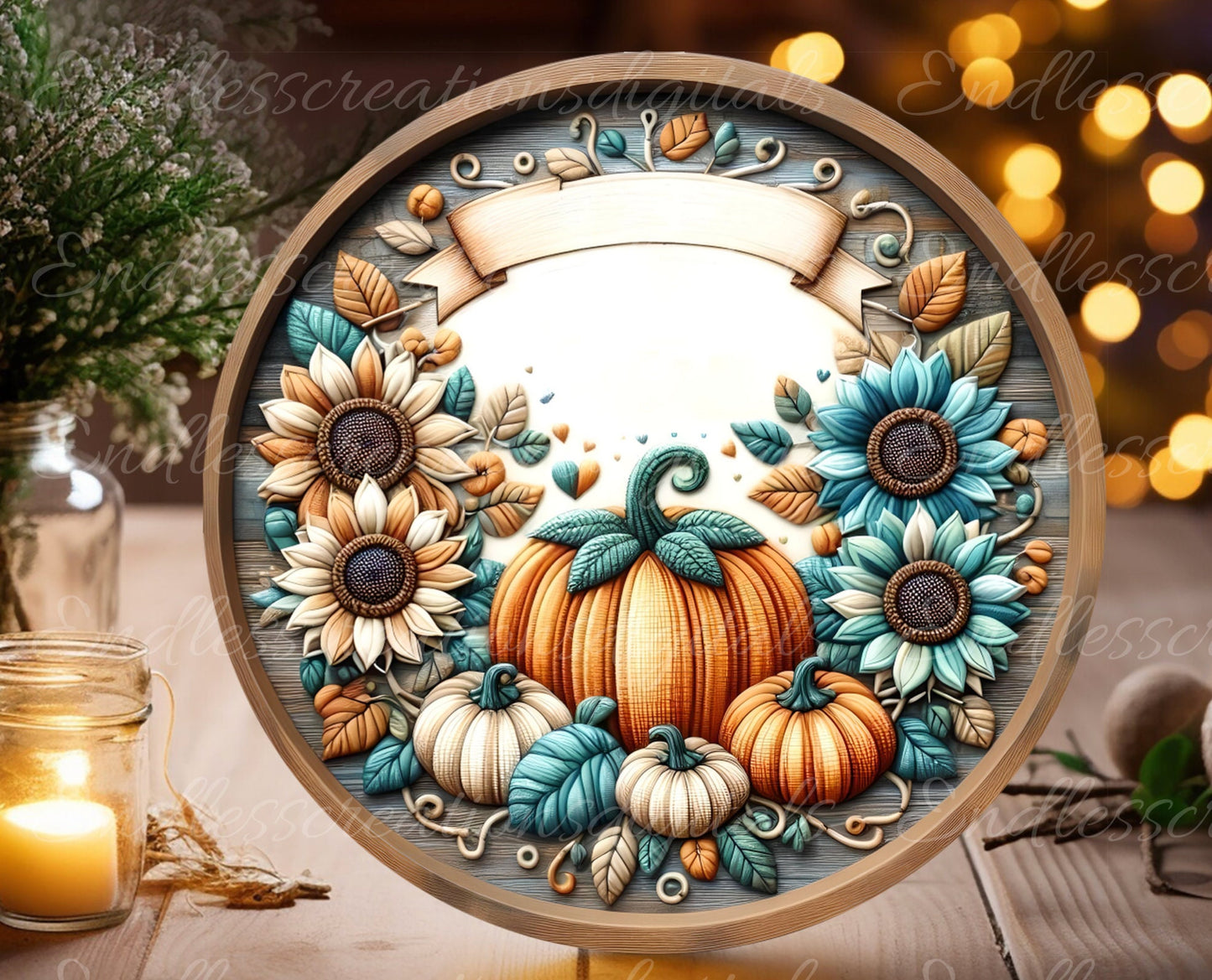 FALL ROUND DOOR hanger, wreath sign, round cutting board png, for sublimation high resolution 2 files for download, 1 add your own text