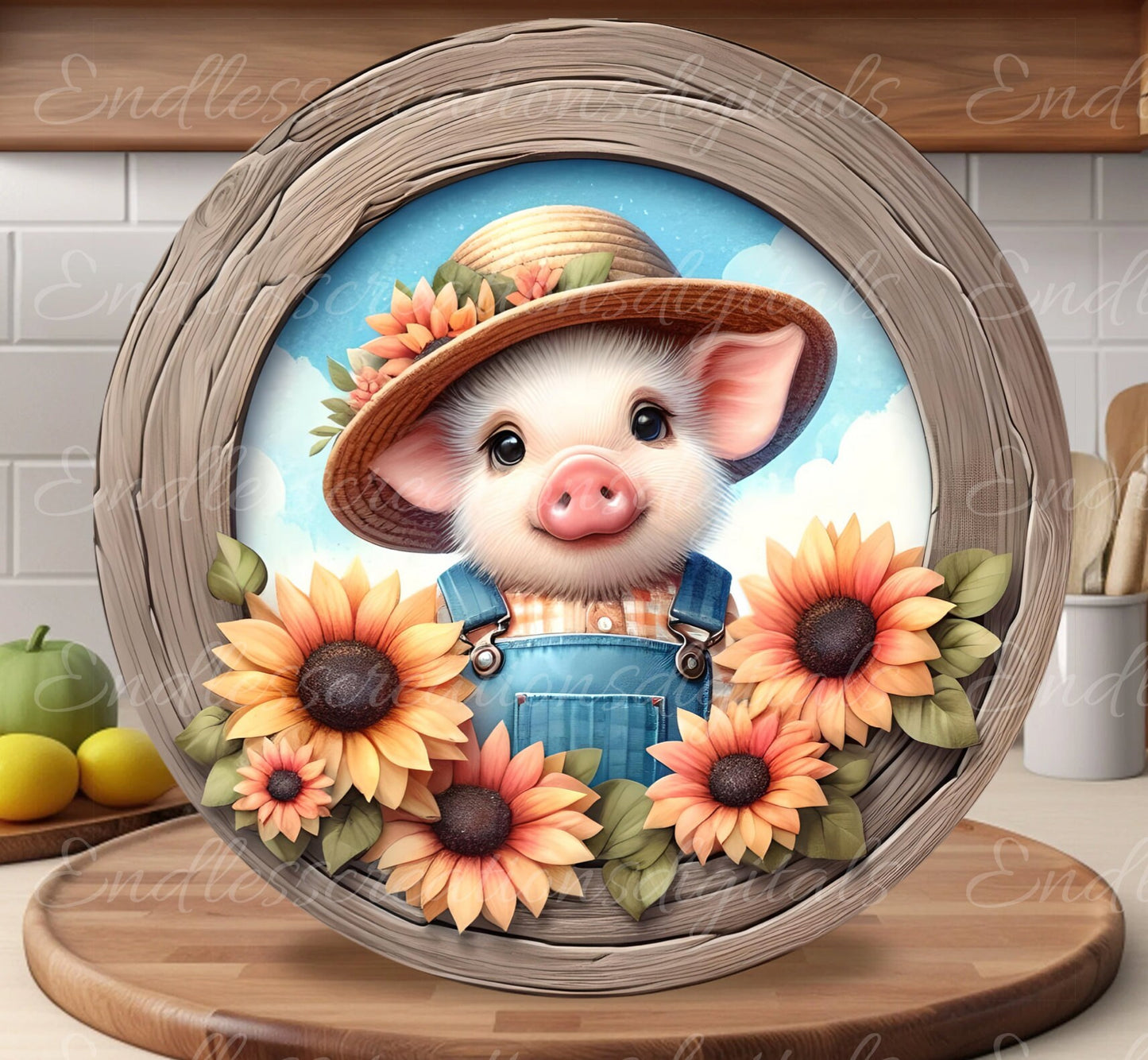 SUNFLOWER PIG SUBLIMATION door hanger, wreath sign, round cutting board png, for sublimation high resolution DIGITAL DOWNLOAD ONLY
