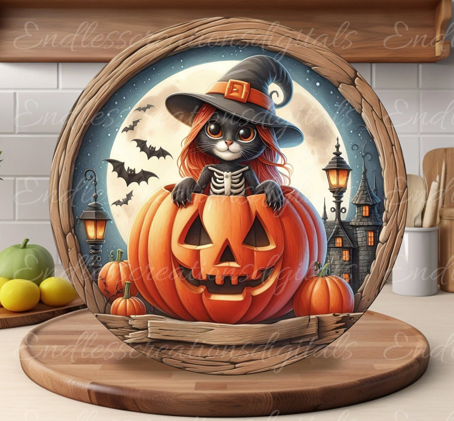 HALLOWEEN DOOR HANGER, wreath sign, round cutting board, for sublimation high resolution, 2 files for download, 1 blank add your own text