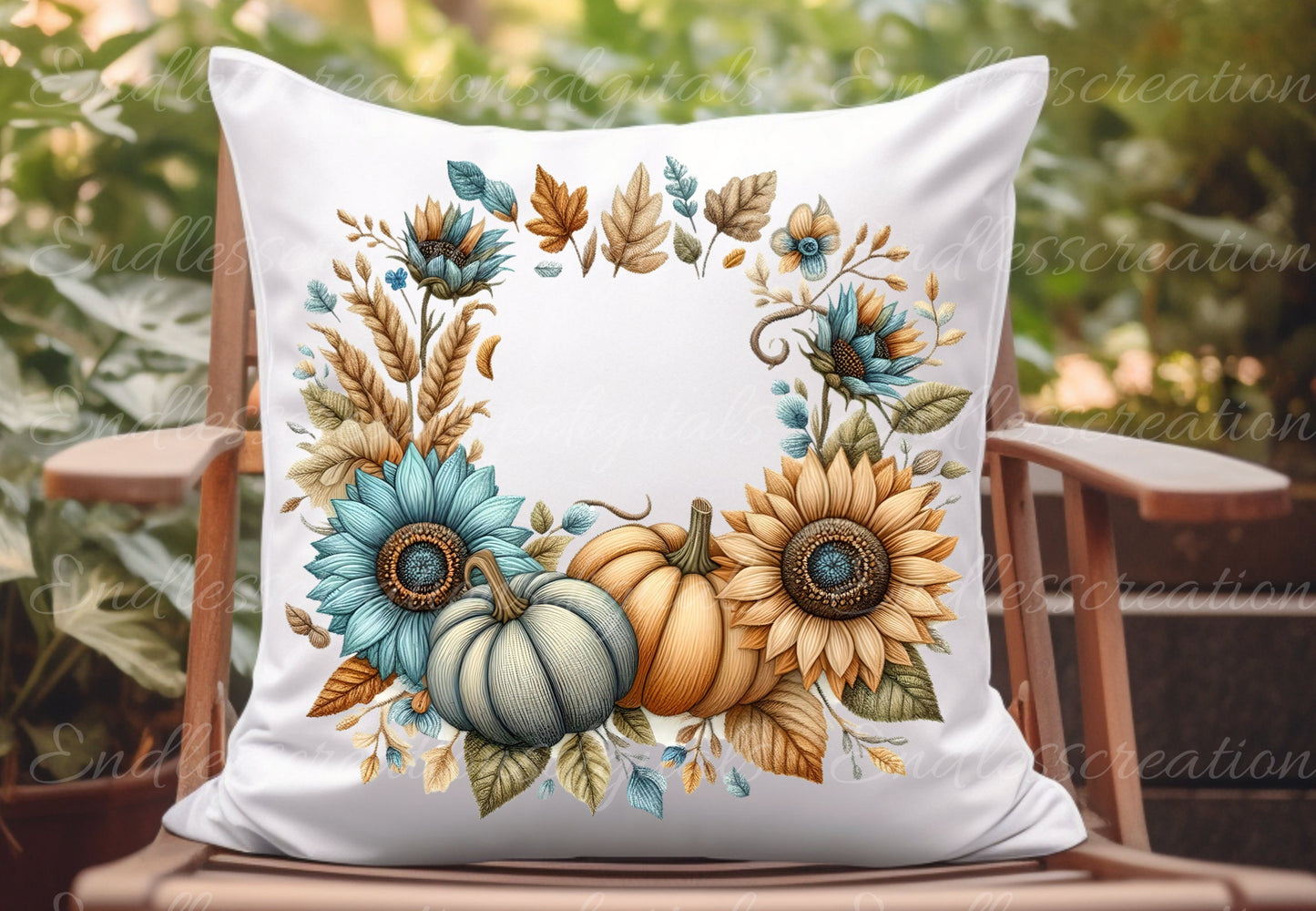 FALL EMBROIDERED LOOK pillow covers, tea towel, tote bags etc. sublimation package of 5 high definition 300 Dpi, transparent