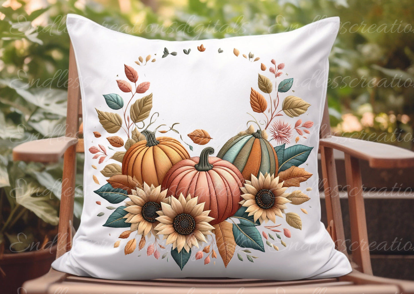FALL EMBROIDERED LOOK pillow covers, tea towel, tote bags etc. sublimation package of 5 high definition 300 Dpi, transparent
