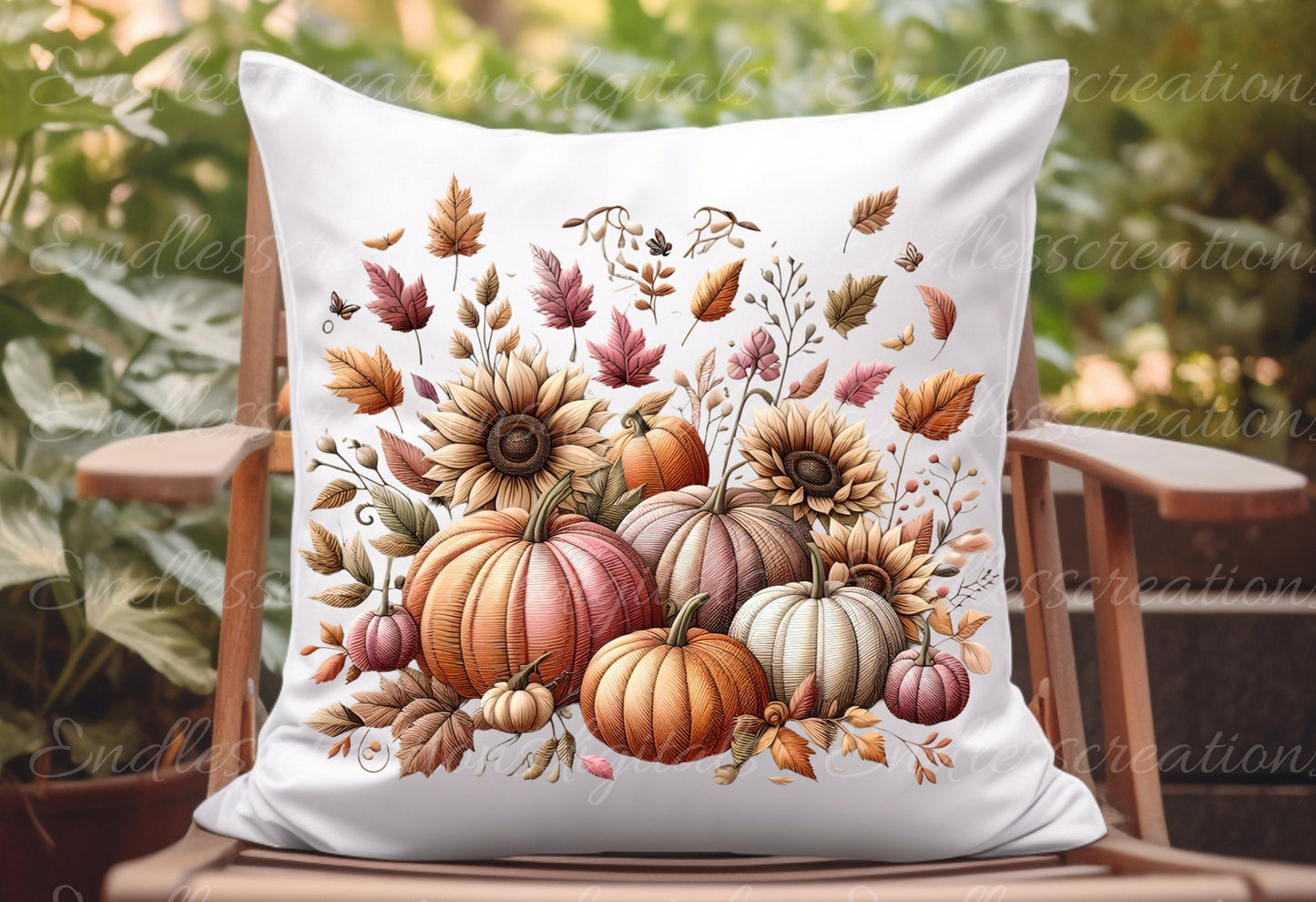 FALL EMBROIDERED LOOK pillow covers, tea towel, tote bags etc. sublimation package of 5 high definition 300 Dpi, transparent