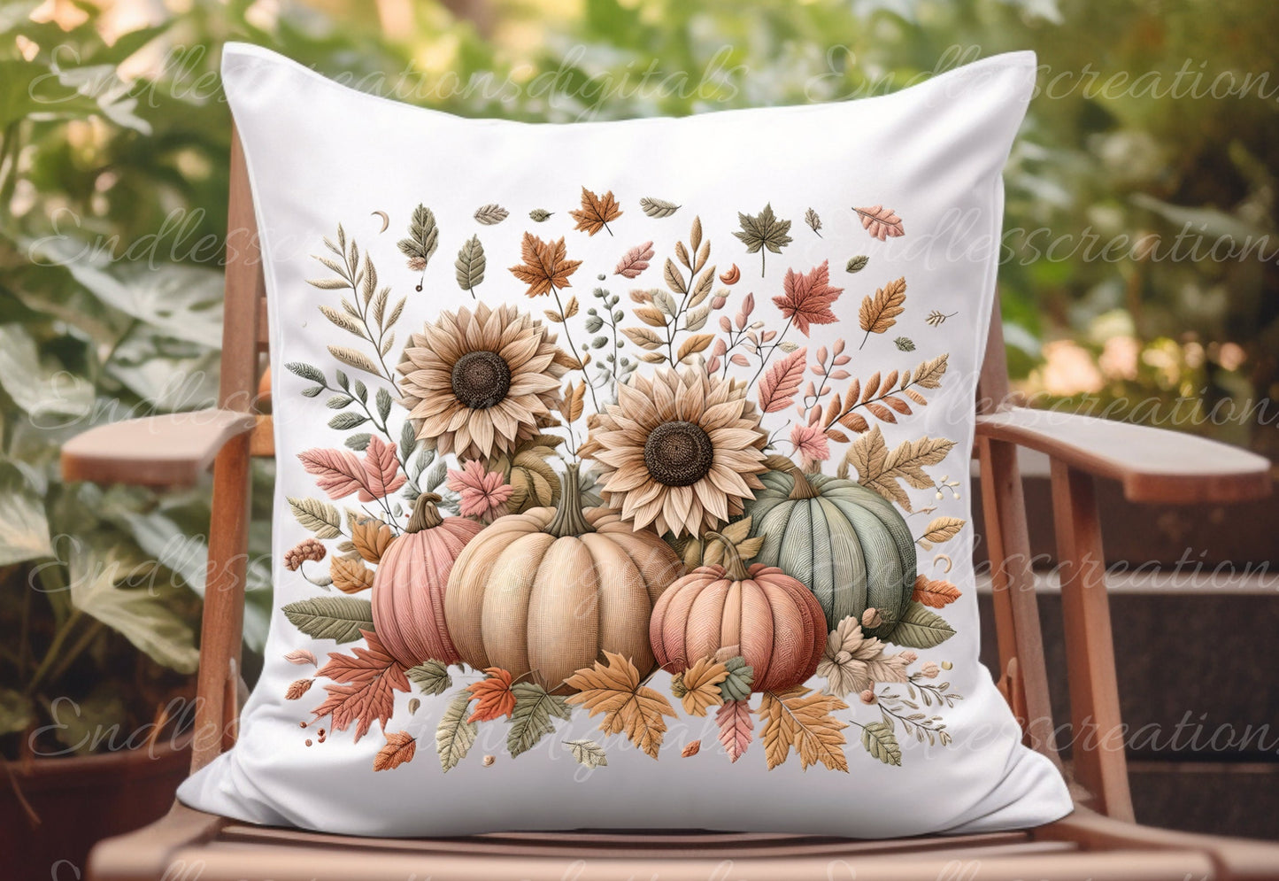 FALL EMBROIDERED LOOK pillow covers, tea towel, tote bags etc. sublimation package of 5 high definition 300 Dpi, transparent