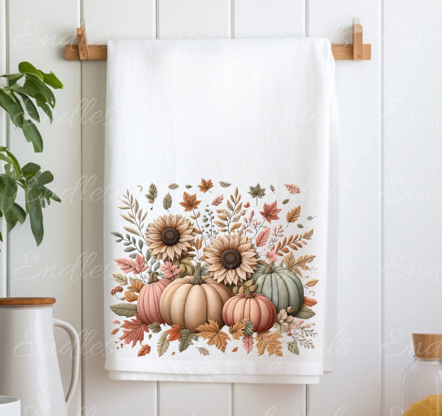 FALL EMBROIDERED LOOK pillow covers, tea towel, tote bags etc. sublimation package of 5 high definition 300 Dpi, transparent