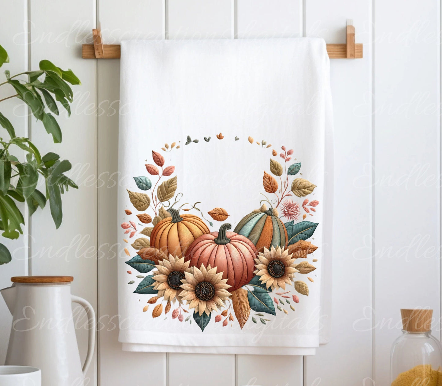 FALL EMBROIDERED LOOK pillow covers, tea towel, tote bags etc. sublimation package of 5 high definition 300 Dpi, transparent
