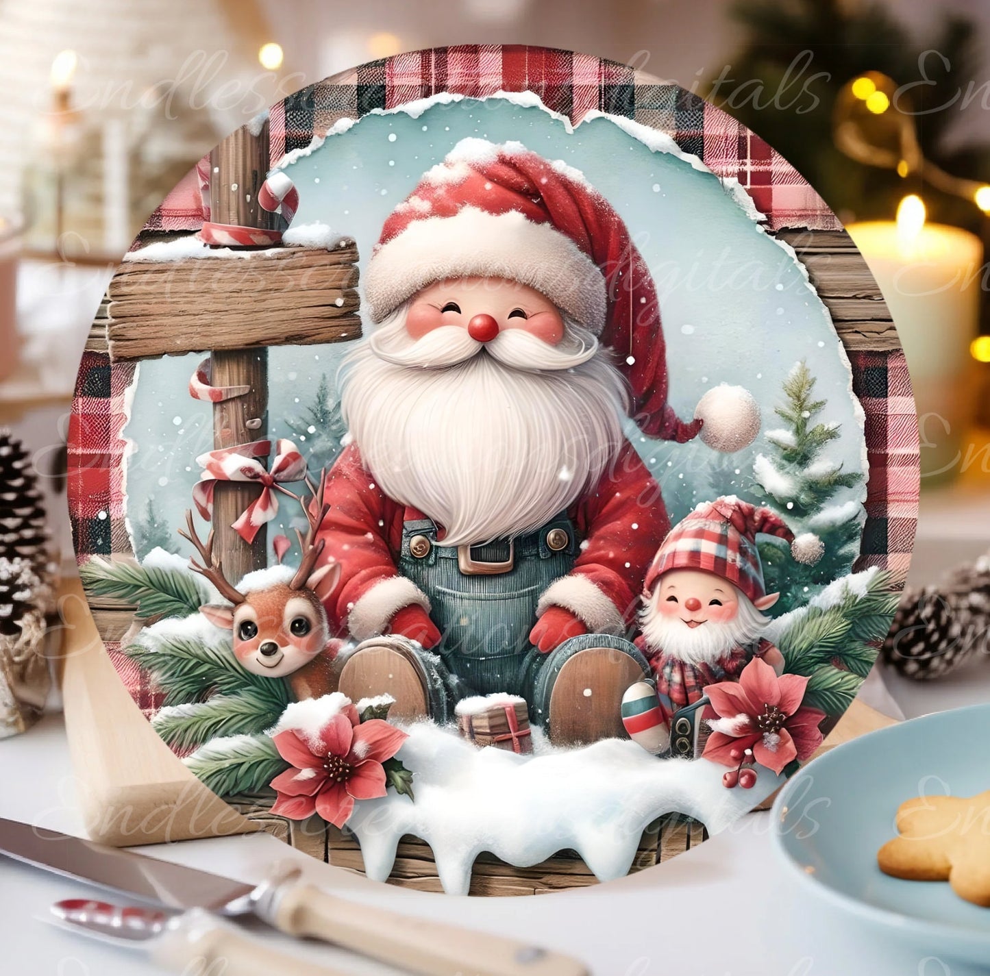 SANTA HELPERS door hanger, wreath sign, round cutting board png, for sublimation high resolution, 2 files 1 add your own text
