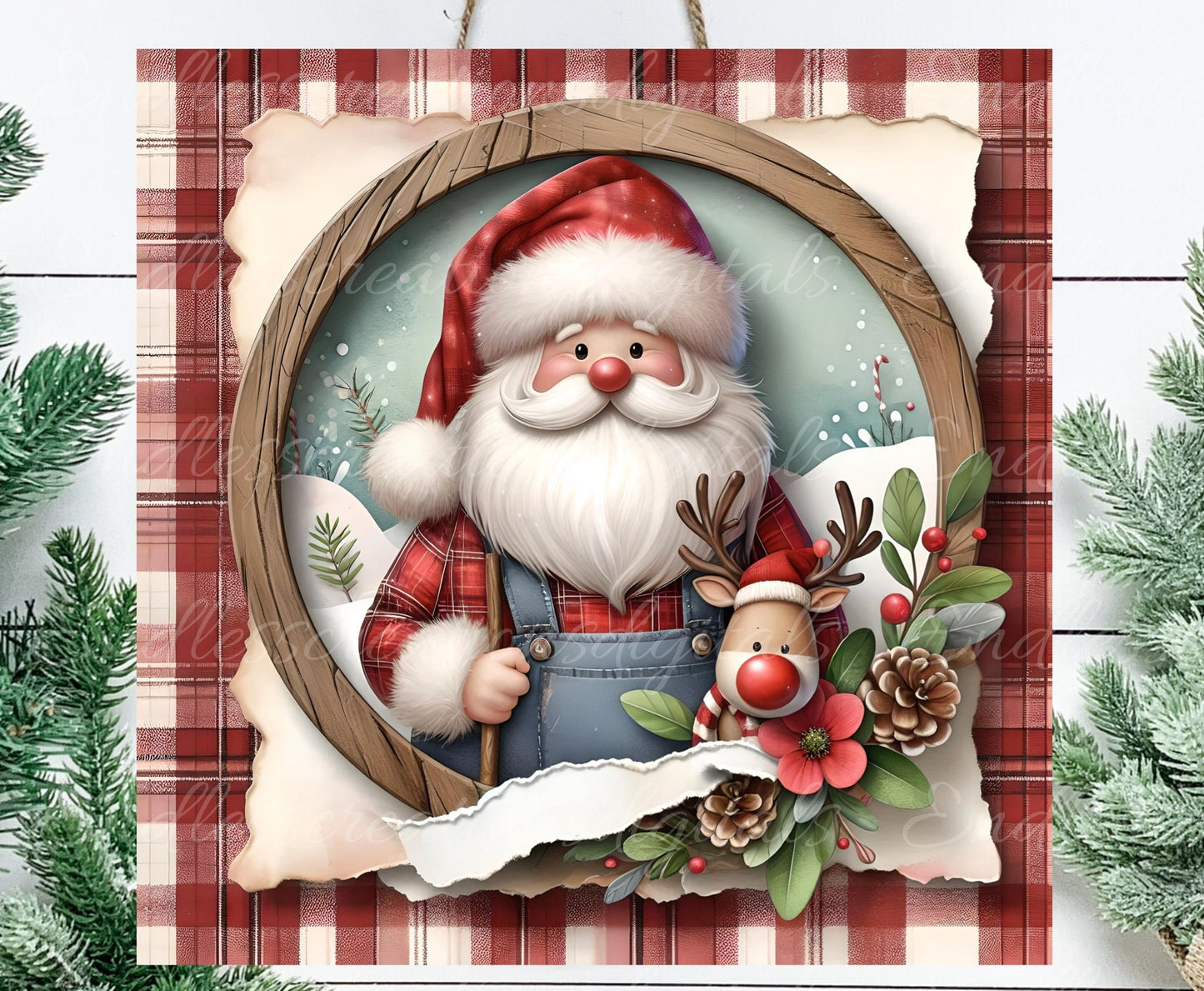 SANTA SQUARE DOOR hanger, wreath sign, square cutting board png, for sublimation high resolution, 2 files 1 add your own text