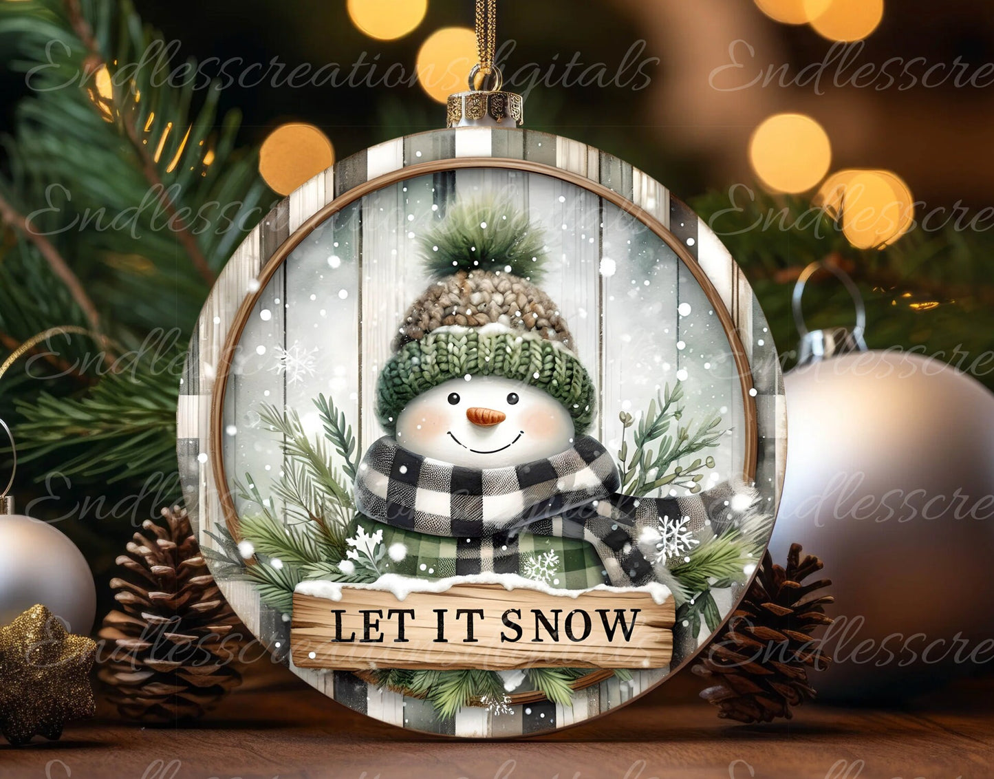 RUSTIC LET IT Snow door hanger, wreath sign, round cutting board, tree ornament etc. png, for sublimation high resolution, 2 files, 1 blank