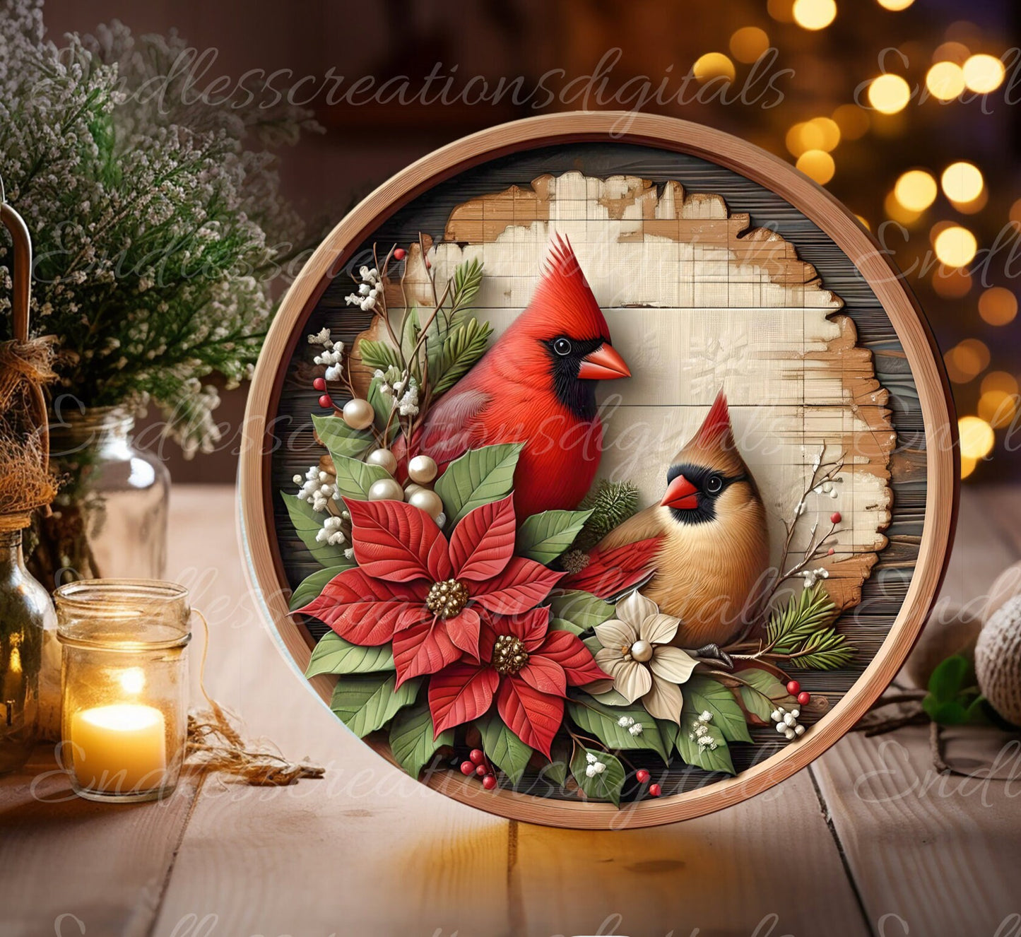 WINTER CARDINALS DOOR hanger, wreath sign, round cutting board png, for sublimation, 1 add your own text
