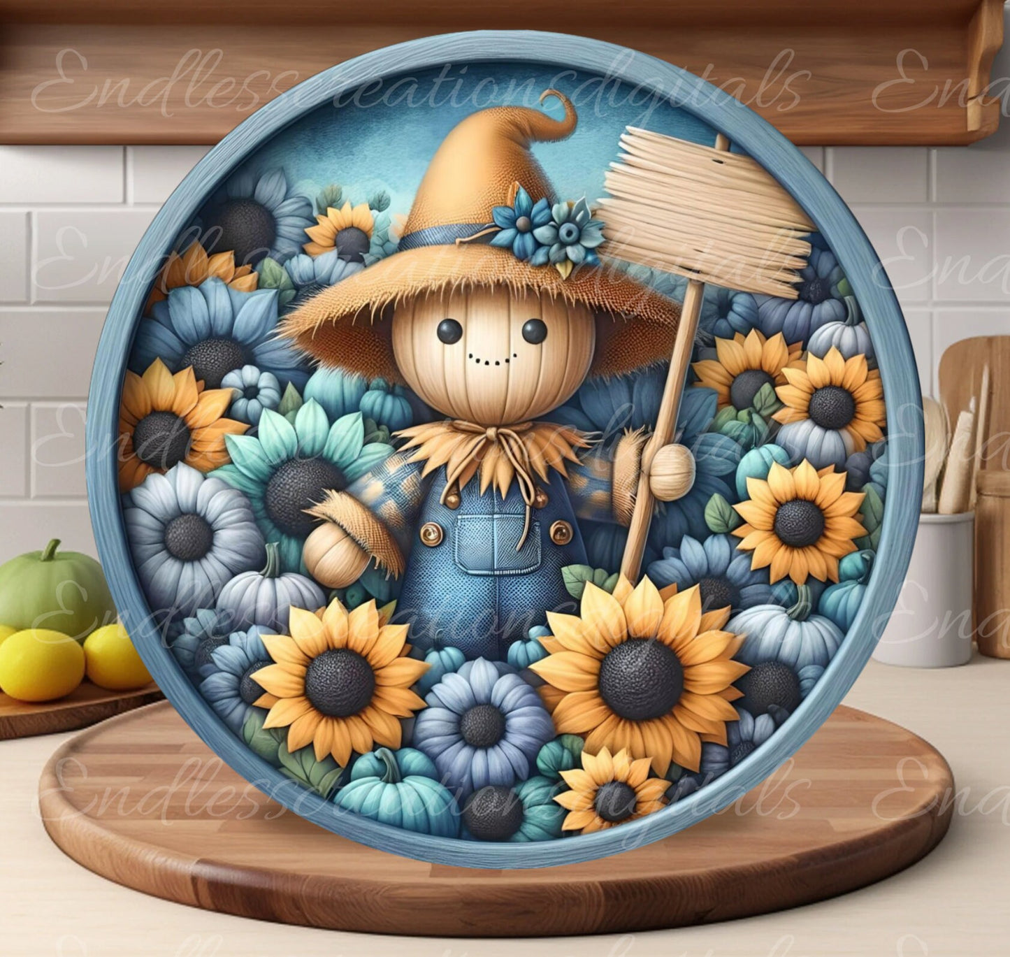 FALL SCARECROW door hanger, wreath sign, round cutting board, for sublimation high resolution 2 files for download, 1 add your own text