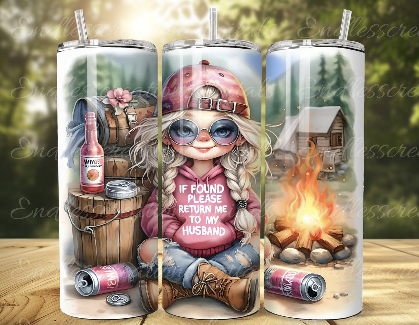 CAMPING TUMBLER SUBLIMATION design for 20 oz tumbler, high quality 300 Dpi, 2 files, 1 add your own text