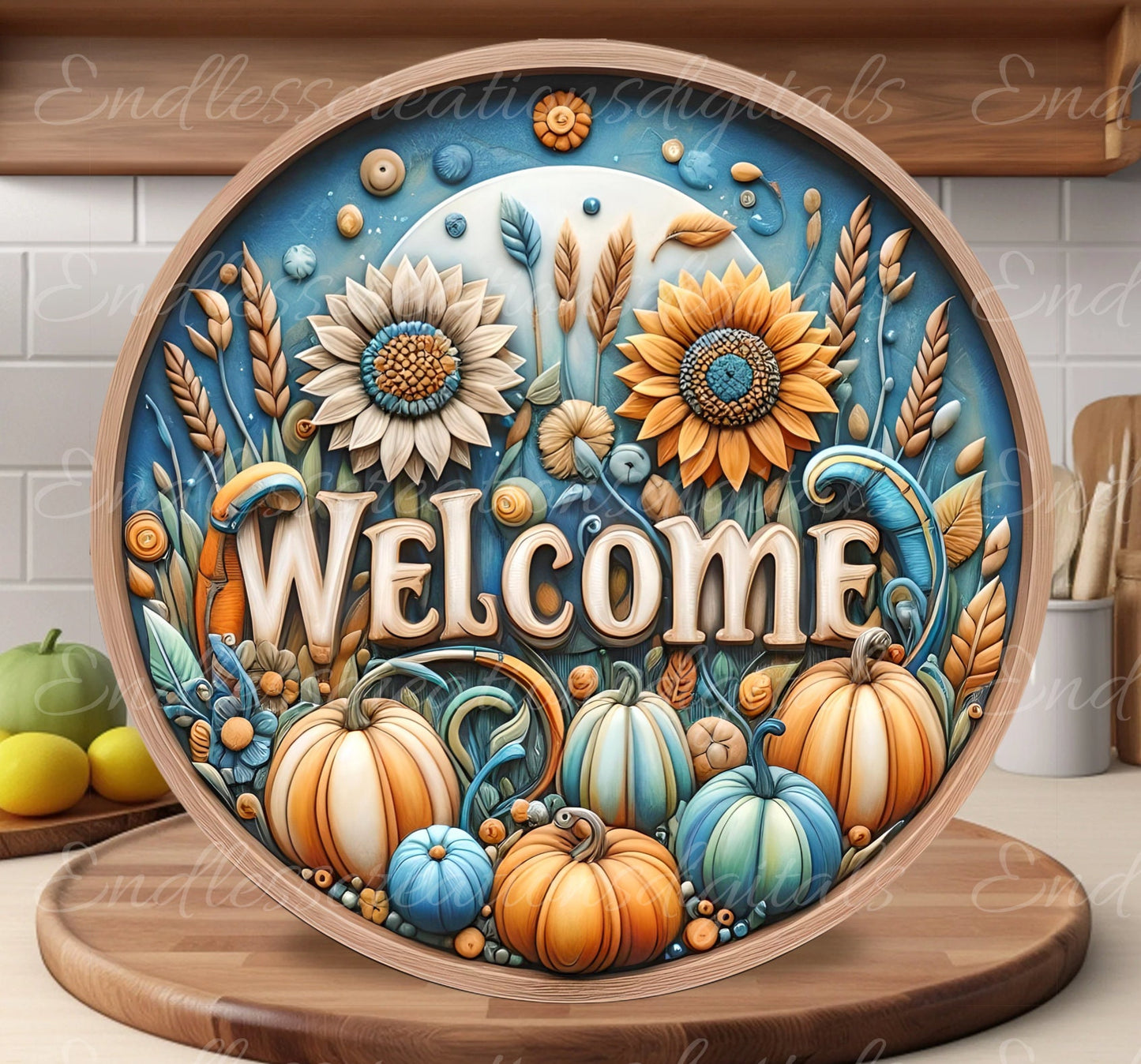 FALL WELCOME DOOR hanger, wreath sign, round cutting board, for sublimation high resolution
