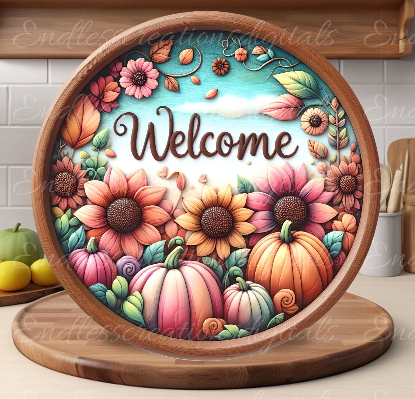 FALL WELCOME DOOR hanger, wreath sign, round cutting board, for sublimation high resolution