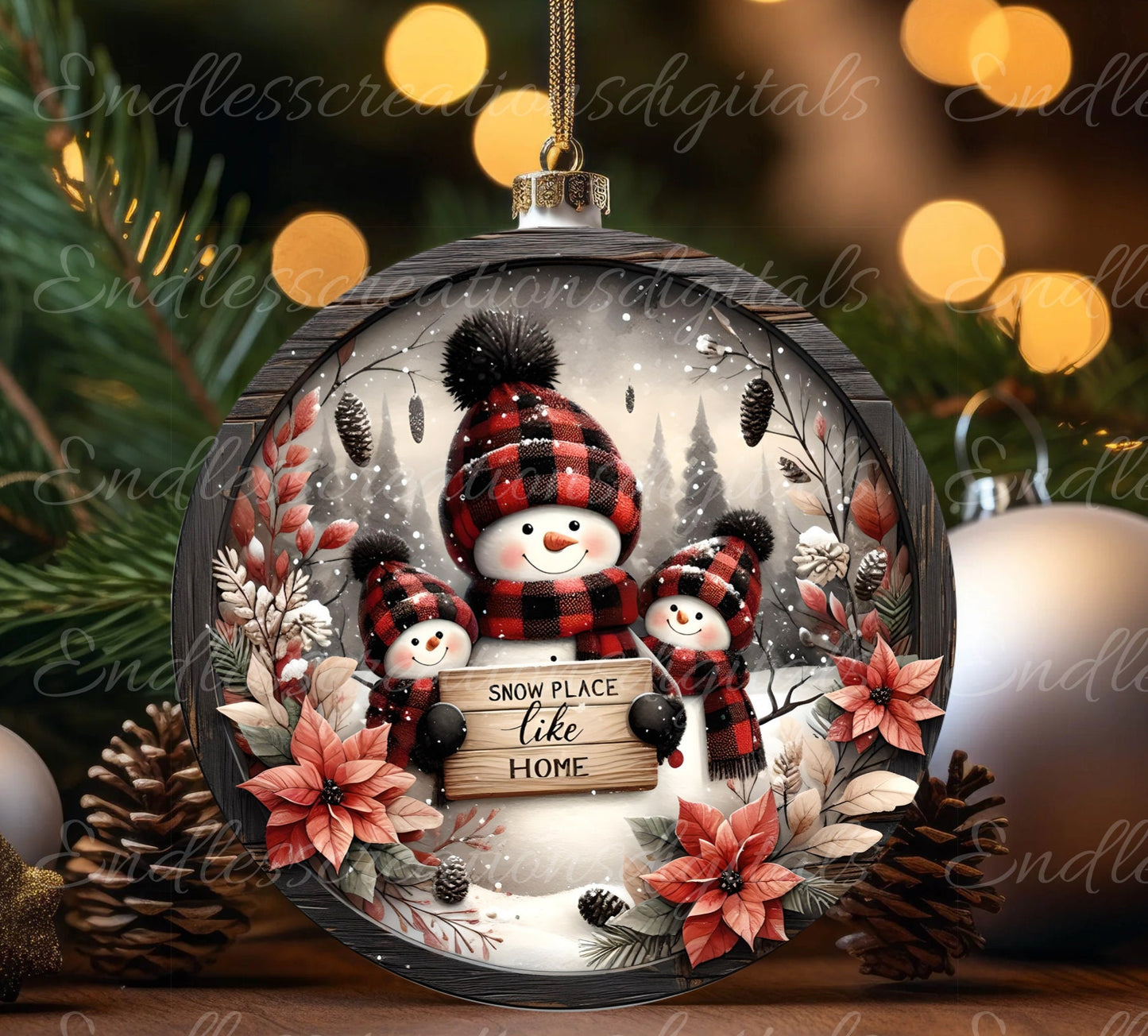 SNOWMAN FAMILY ROUND door hanger, wreath sign, ornament, cutting board for sublimation high resolution 2 files, 1 add your own text