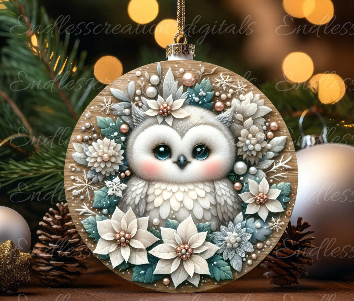 WINTER SNOW OWL door hanger, wreath sign, round cutting board, tree ornament png, sublimation high resolution