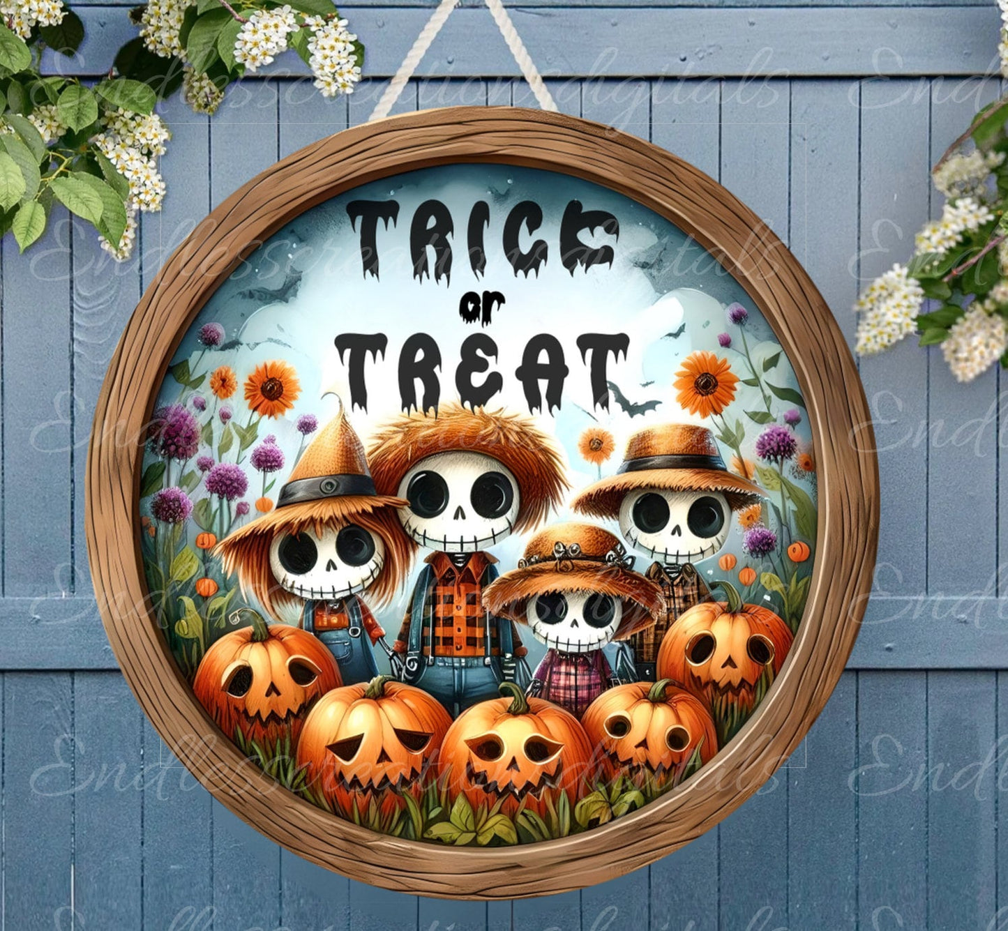 TRICK OR TREAT Door hanger, wreath sign, for sublimation high resolution 2 files, 1 add your own text