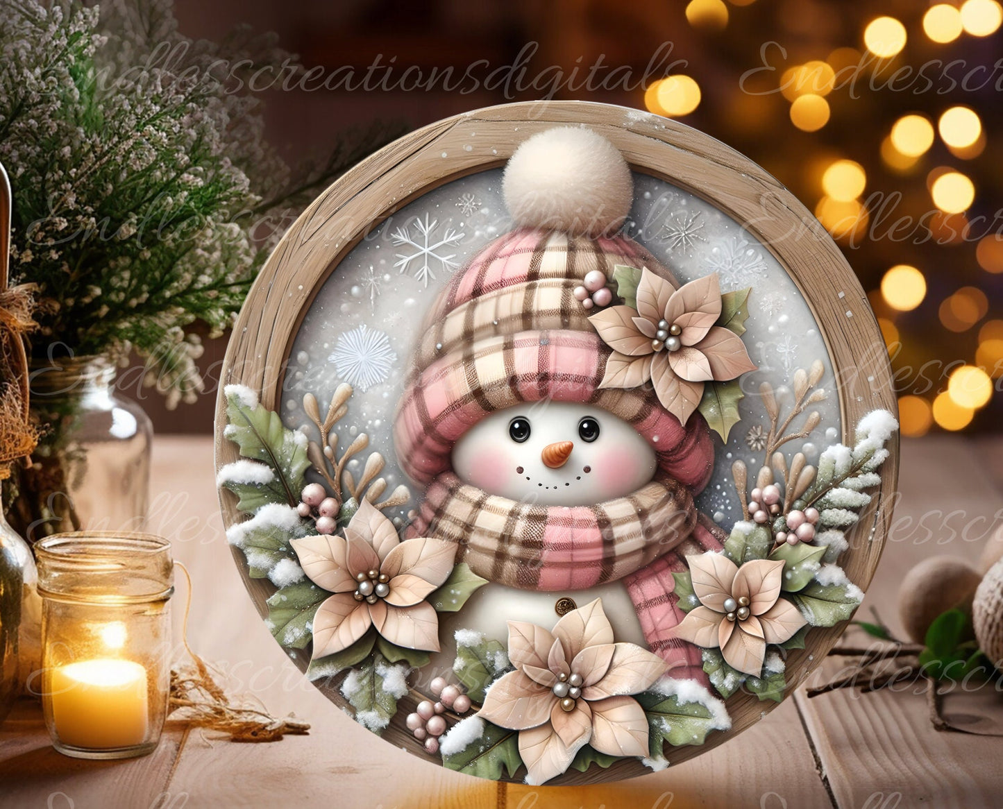 PINK SNOW DOOR hanger, wreath sign, round cutting board, tree ornament etc. png, for sublimation high resolution,