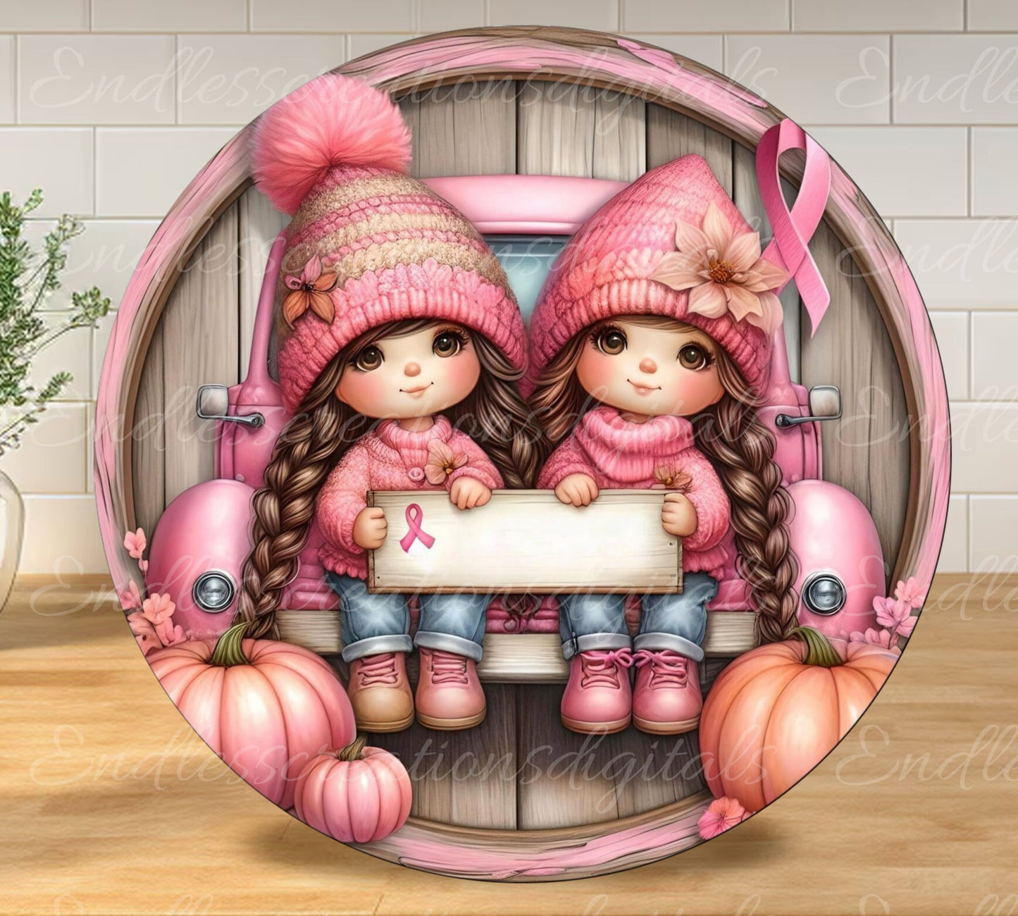 OCTOBER PINK GIRLS Door hanger, wreath sign, for sublimation high resolution 2 files, 1 add your own text