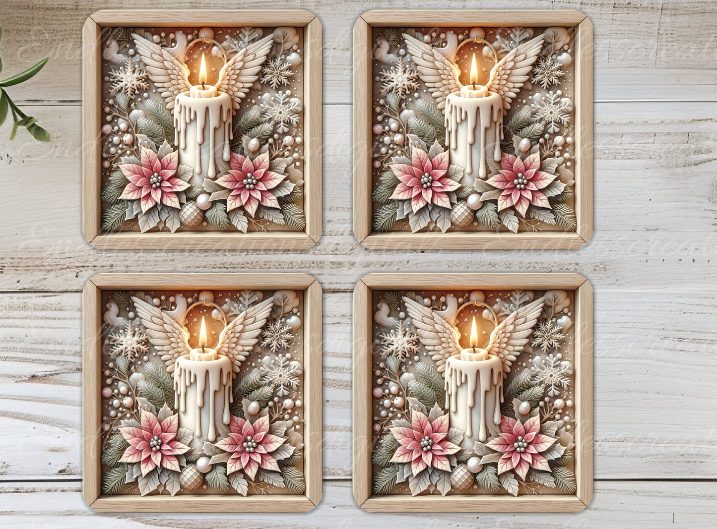 ANGEL CANDLE WINTER square door hanger, wreath sign, square cutting board, coasters etc. for sublimation high resolution, can be resized