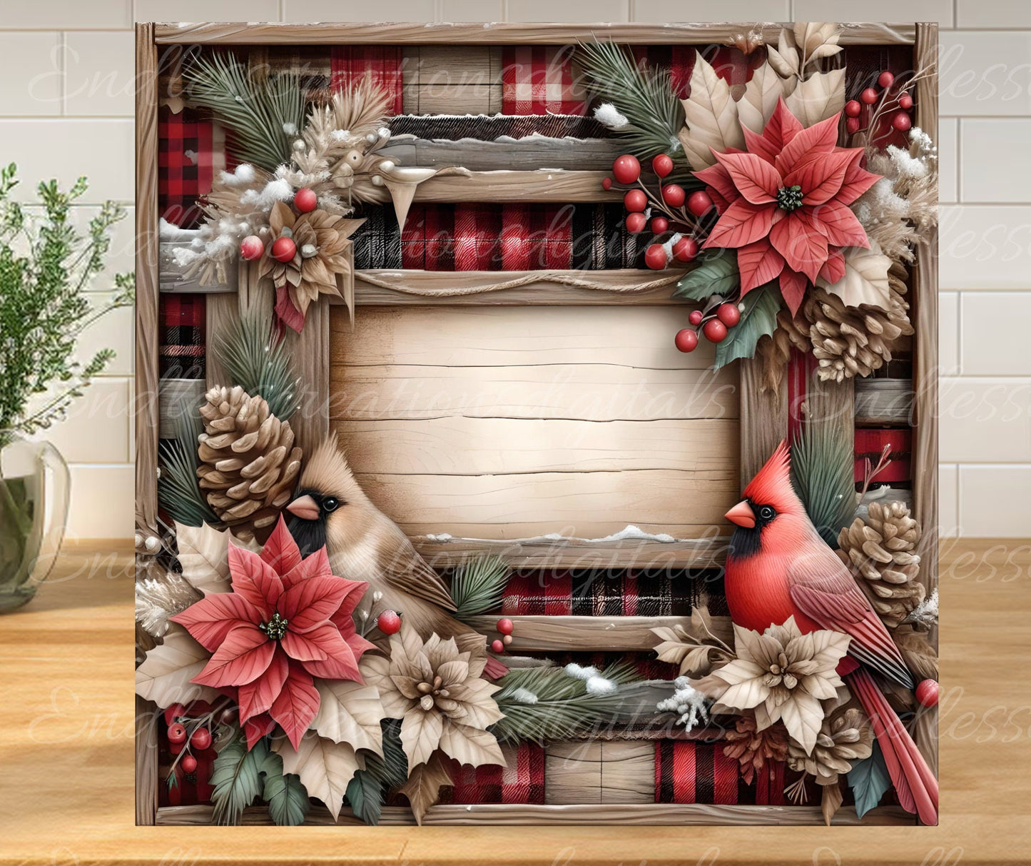 WINTER CARDINALS SQUARE door hanger, wreath sign, square cutting board png, for sublimation, 2 files for download, 1 add your own text