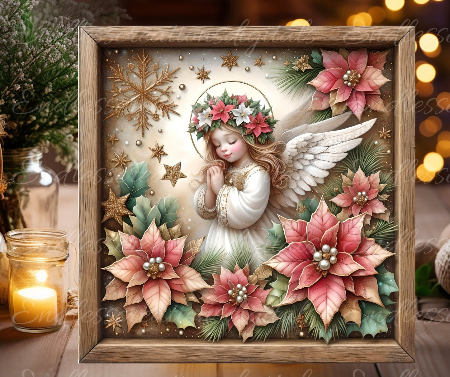 PINK ANGEL WINTER square door hanger, wreath sign, square cutting board, coasters etc. png, for sublimation high resolution, can be resized