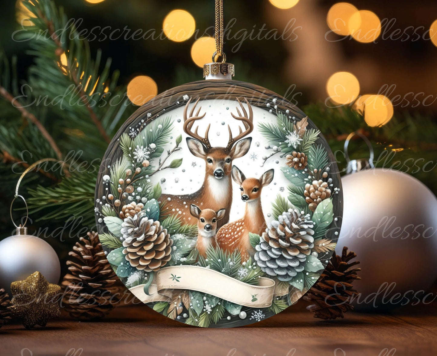 ROUND WINTER DEER door hanger, wreath sign, round cutting board, ornament etc. png, for sublimation high resolution, 2 files, 1 add text