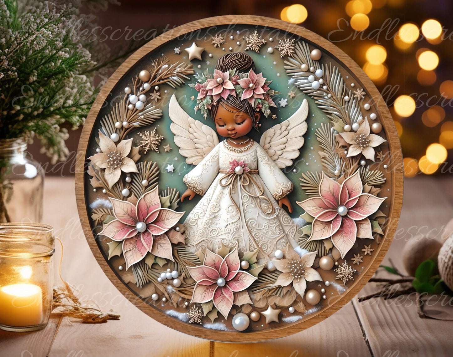 AFRICAN AMERICAN ANGEL round door hanger, wreath sign, round cutting board, coasters etc. png, sublimation high resolution, can be resized