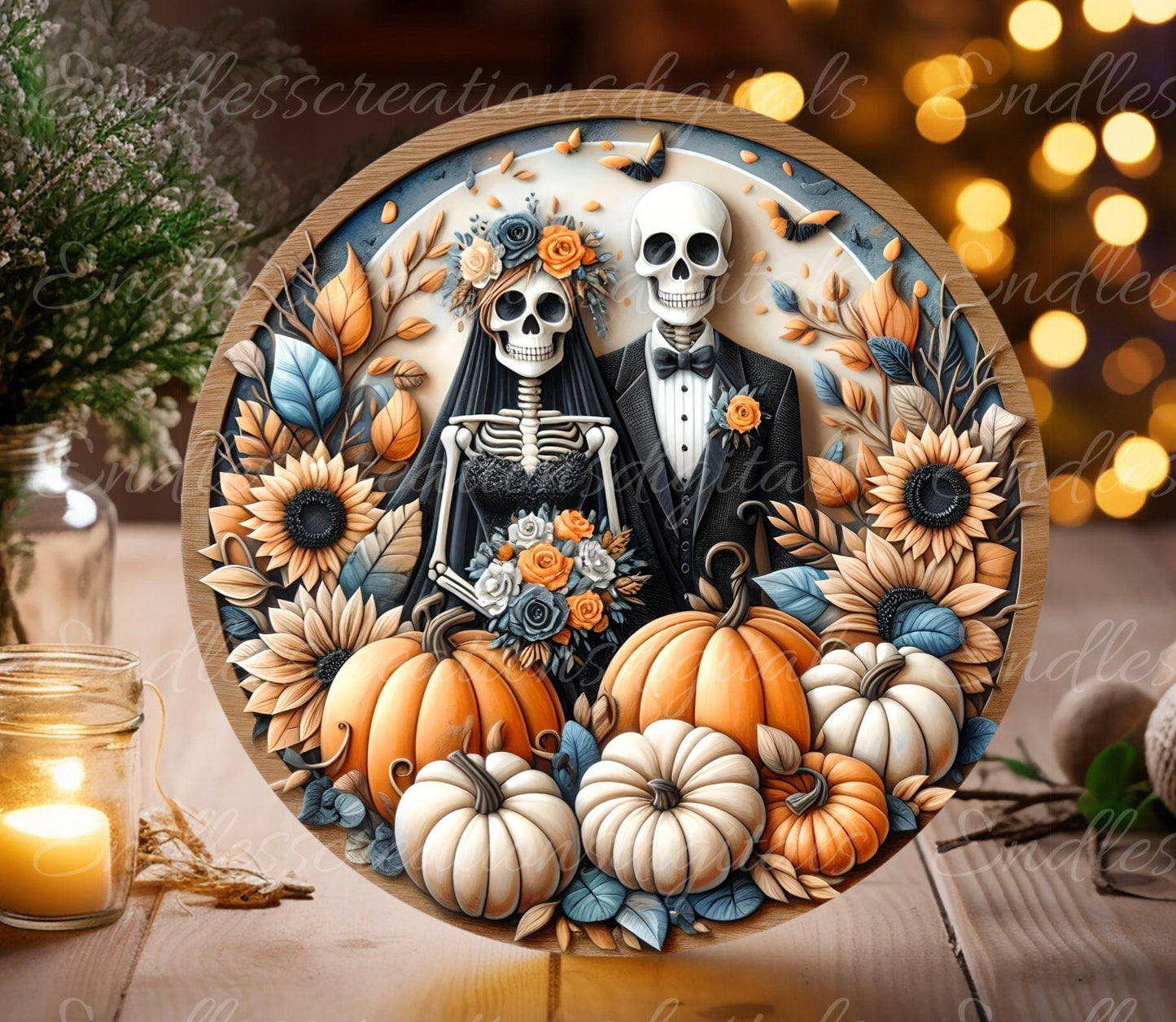 FALL SKELETON COUPLE ROUND