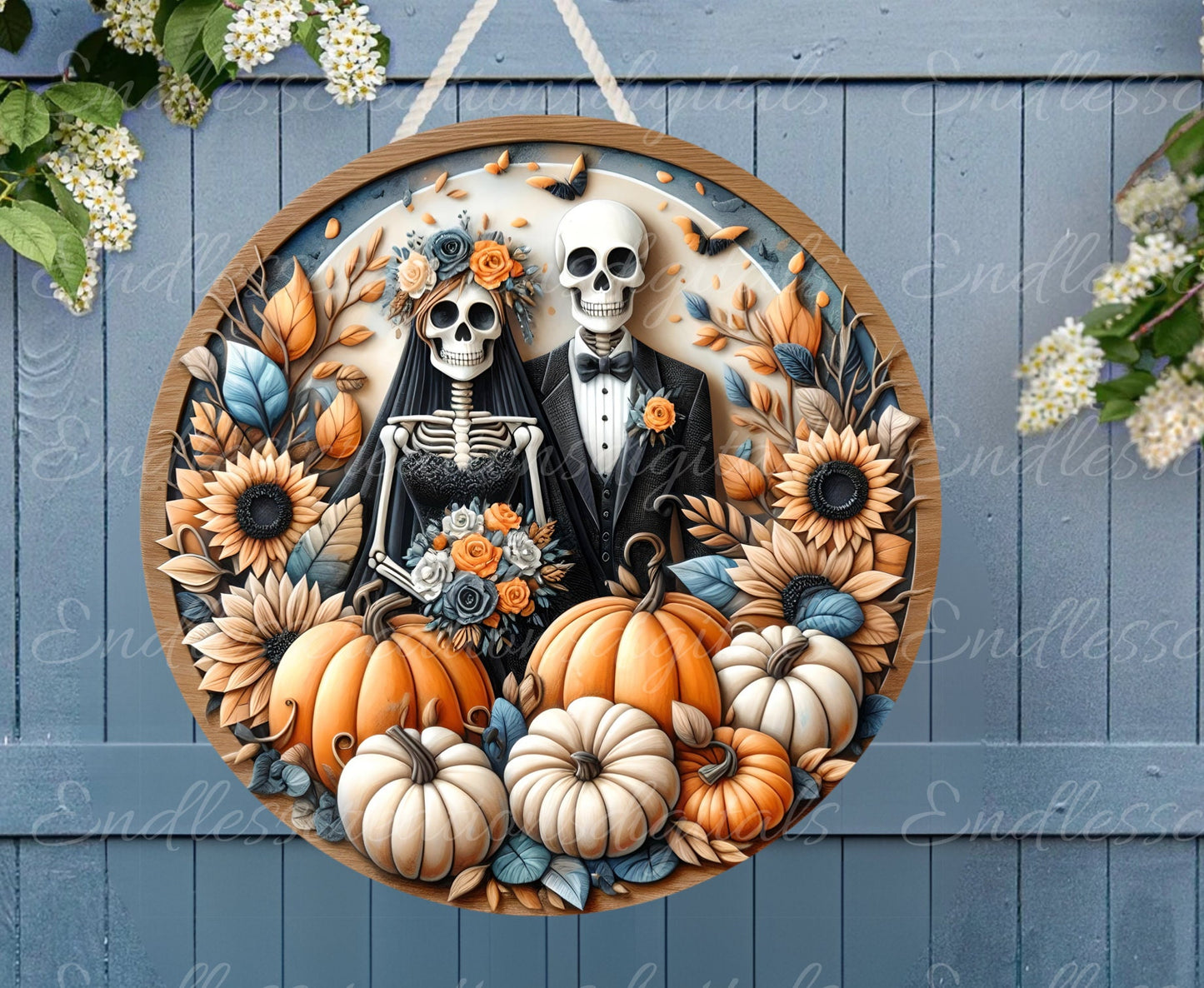 FALL SKELETON COUPLE ROUND