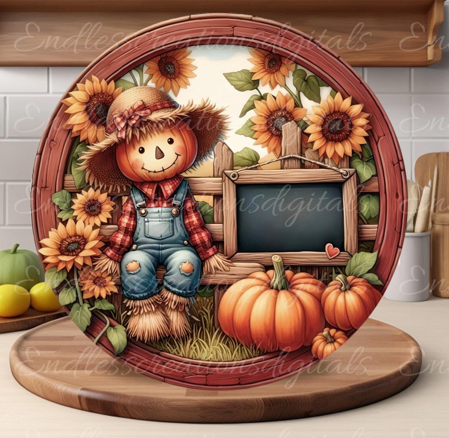 CUTEST PUMPKIN SCARECROW Door hanger, wreath sign, round cutting board, for sublimation high resolution 2 files, 1 add your own text