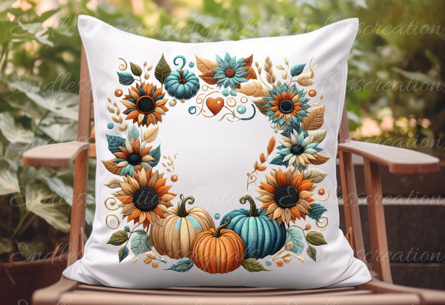 FALL EMBROIDERED LOOK pillow covers, tea towel, tote bags etc. sublimation package of 5 high definition 300 Dpi, transparent