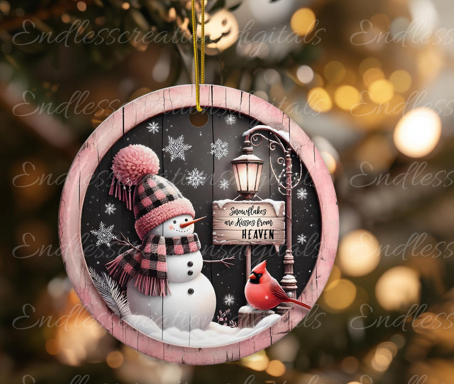 PINK SNOWMAN Door hanger, wreath sign, round cutting board, ornament, can resize, for sublimation high resolution 2 files, 1 add own text