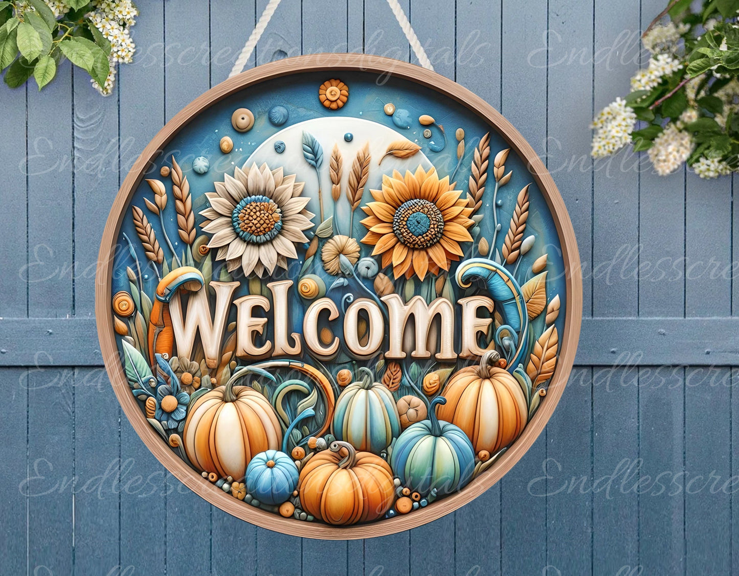 FALL WELCOME DOOR hanger, wreath sign, round cutting board, for sublimation high resolution