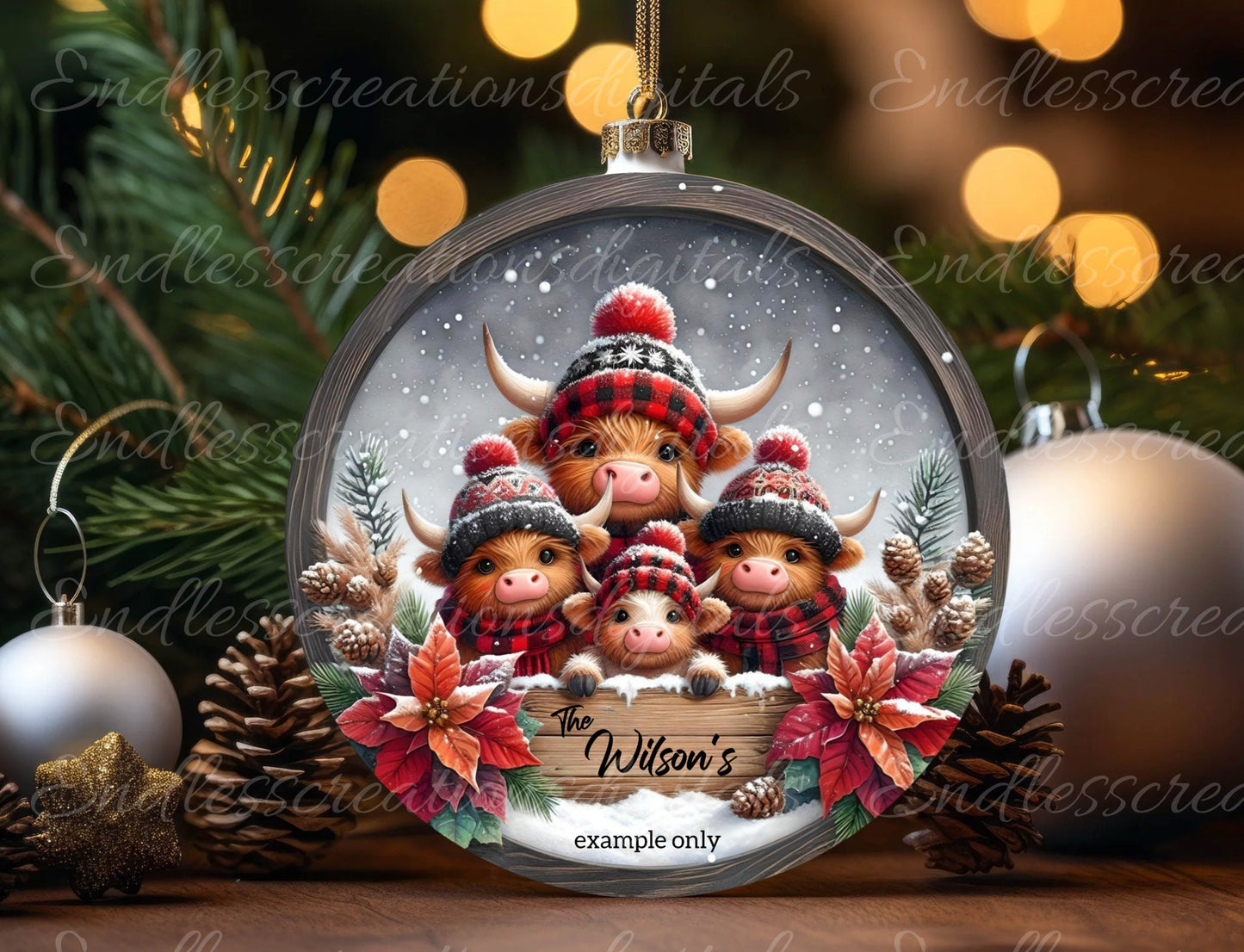 HIGHLAND COW FAMILY door hanger, wreath sign, ornament, cutting board for sublimation high resolution 2 files, 1 add your own text