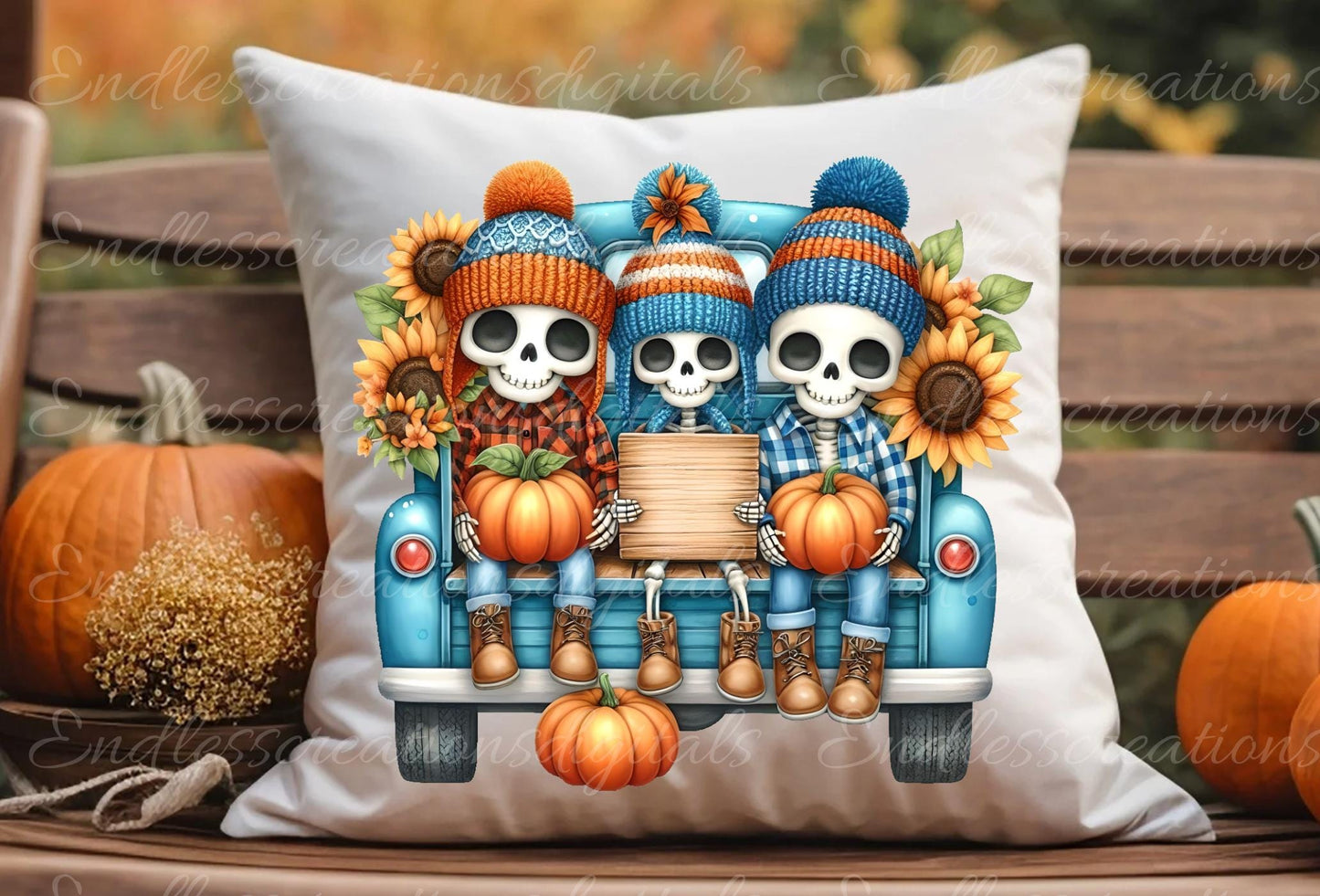 FALL SKELETON PILLOW covers, tea towel, tote bags etc. sublimation package of 5 high definition 300 Dpi, transparent, add your own text
