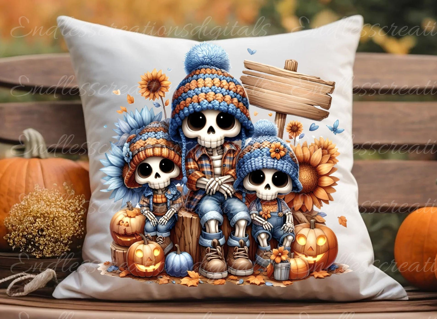 FALL SKELETON PILLOW covers, tea towel, tote bags etc. sublimation package of 5 high definition 300 Dpi, transparent, add your own text