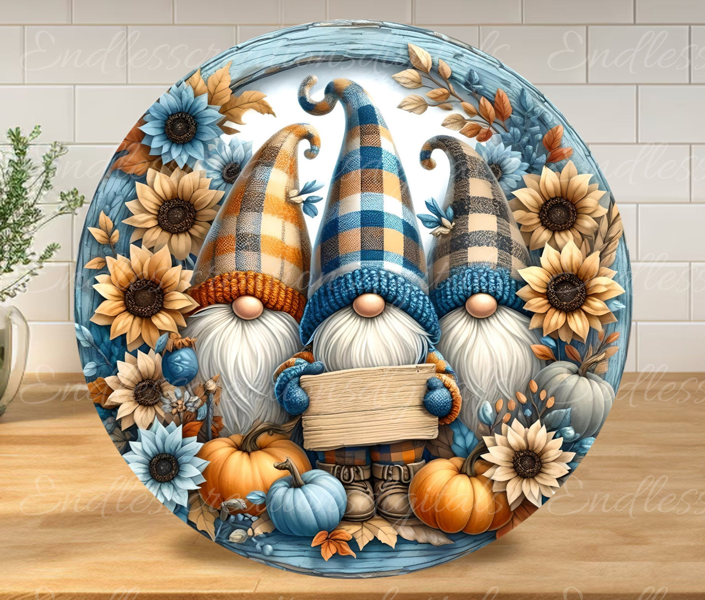 FALL GNOMES DOOR hanger, wreath sign, round cutting board png, for sublimation high resolution 2 files, 1 add your own text