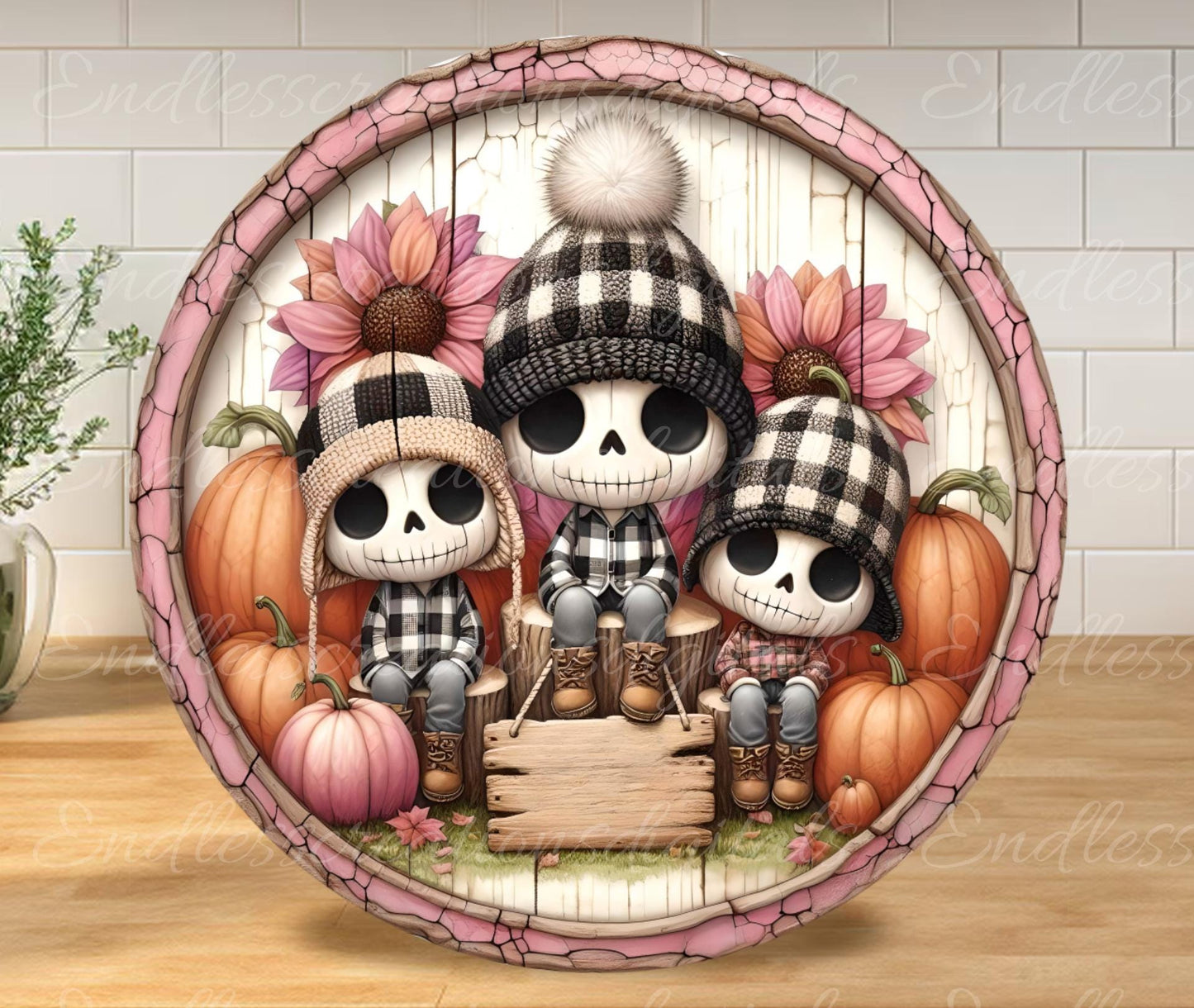 FALL ZOMBIE FAMILY Door hanger, wreath sign, round cutting board, for sublimation high resolution 2 files, 1 add your own text