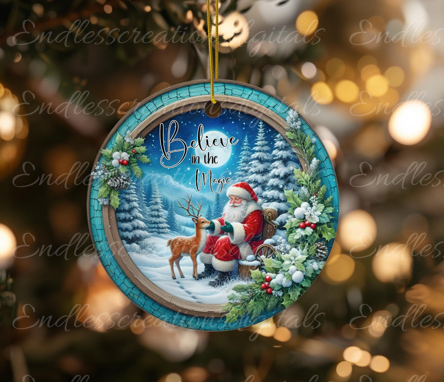 BELIEVE IN MAGIC Santa Door hanger, wreath sign, round cutting board, ornament, resize, sublimation high resolution 2 files, 1 add text