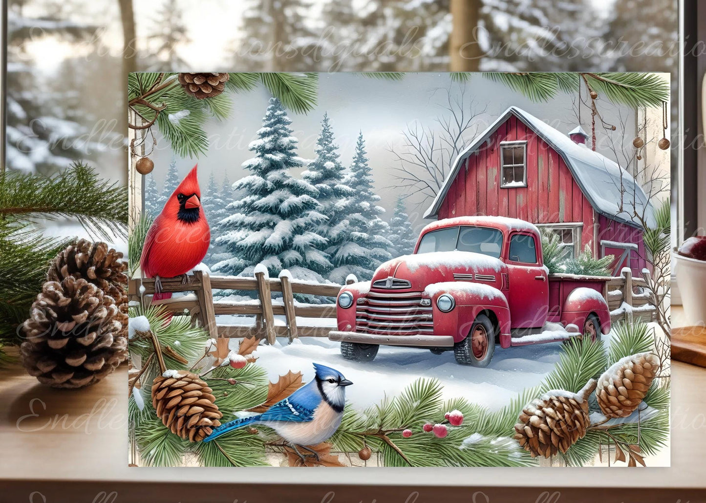 WINTER CARDINALS RECTANGLE BOARD