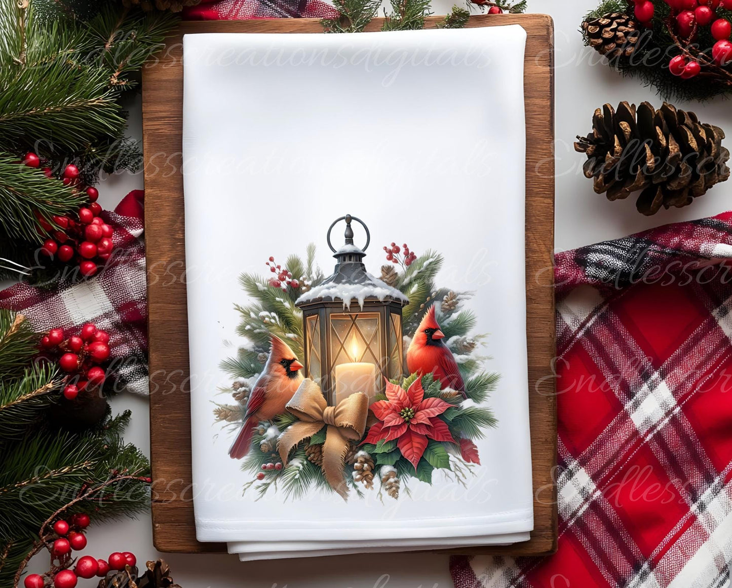 LANTERN CARDINALS PILLOW CHRISTMAS TRANSPARENCIES