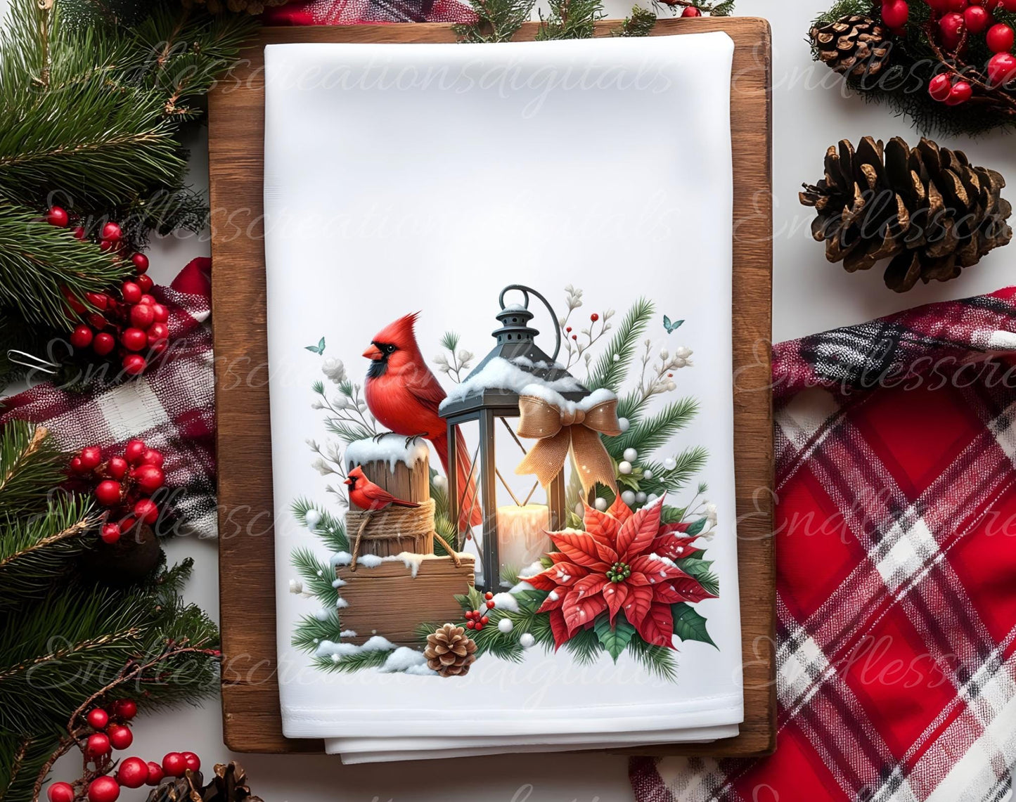 LANTERN CARDINALS PILLOW CHRISTMAS TRANSPARENCIES