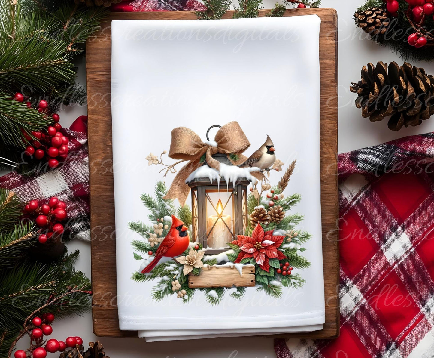 LANTERN CARDINALS PILLOW CHRISTMAS TRANSPARENCIES