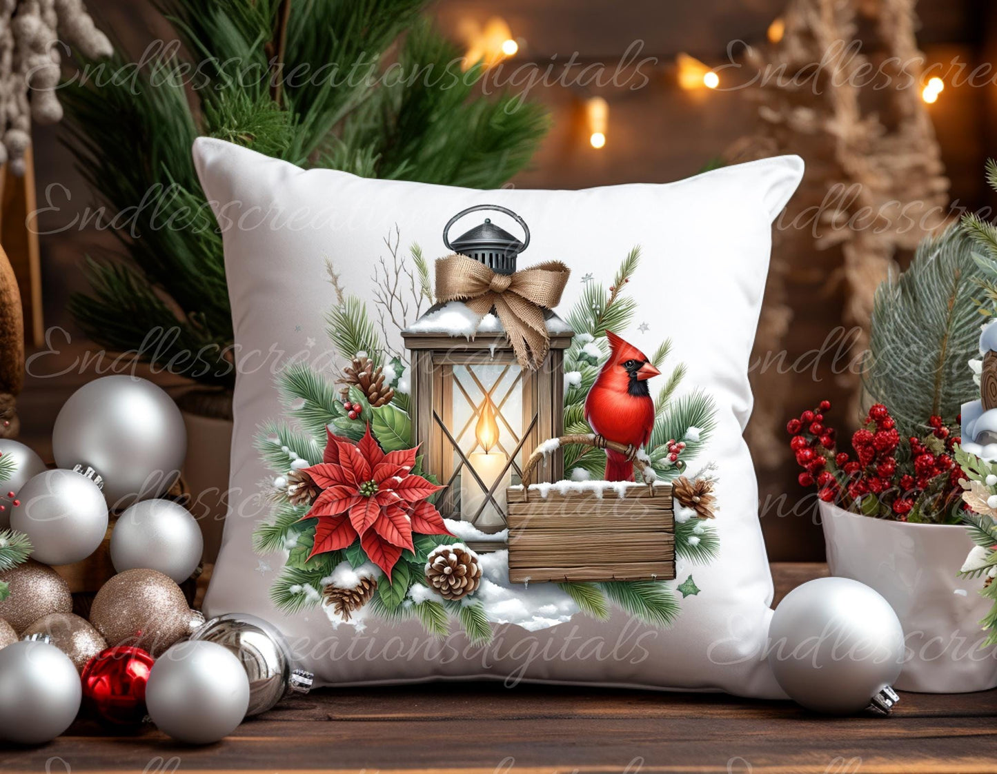 LANTERN CARDINALS PILLOW CHRISTMAS TRANSPARENCIES