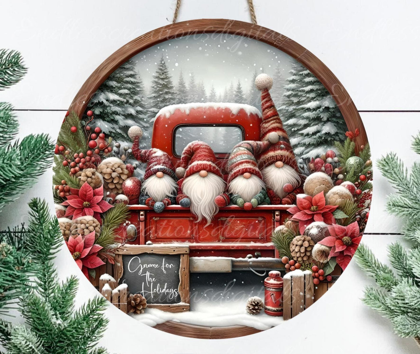 GNOME FOR THE Holidays door hanger, wreath sign, round cutting board, ornament, for sublimation high resolution, 2 files, 1 blank