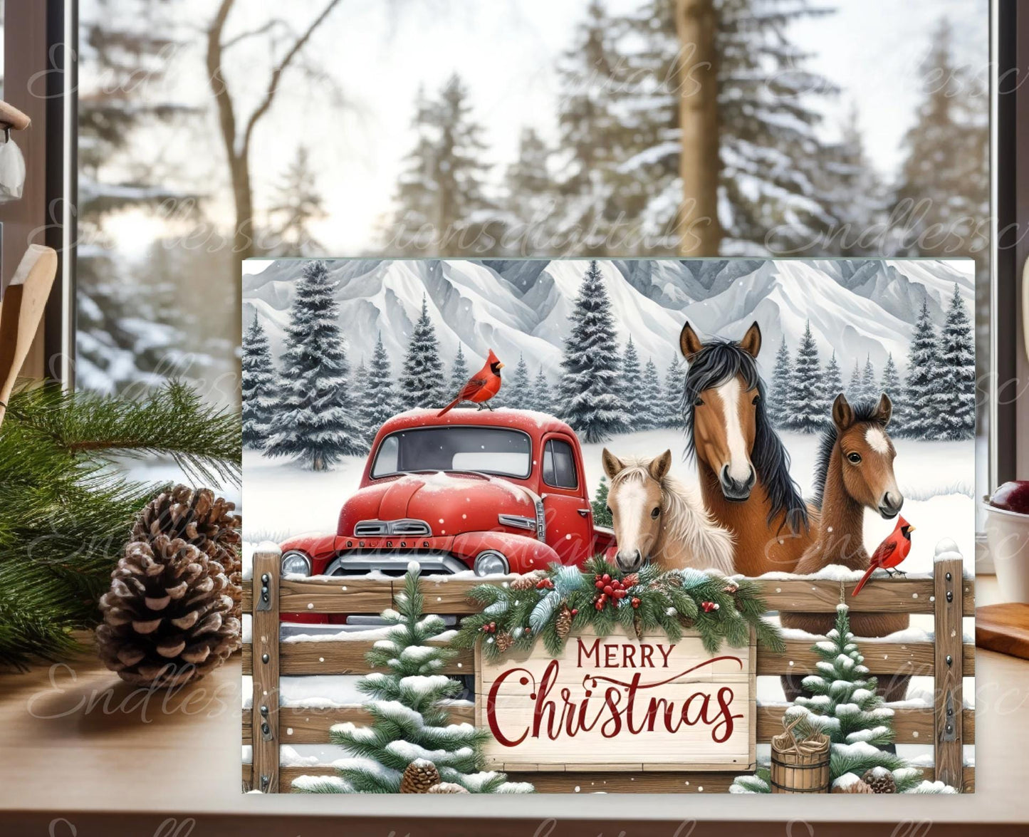 WINTER HORSES cutting board sublimation sublimation high resolution, 2 files for download, 1 add your own text, can be resized