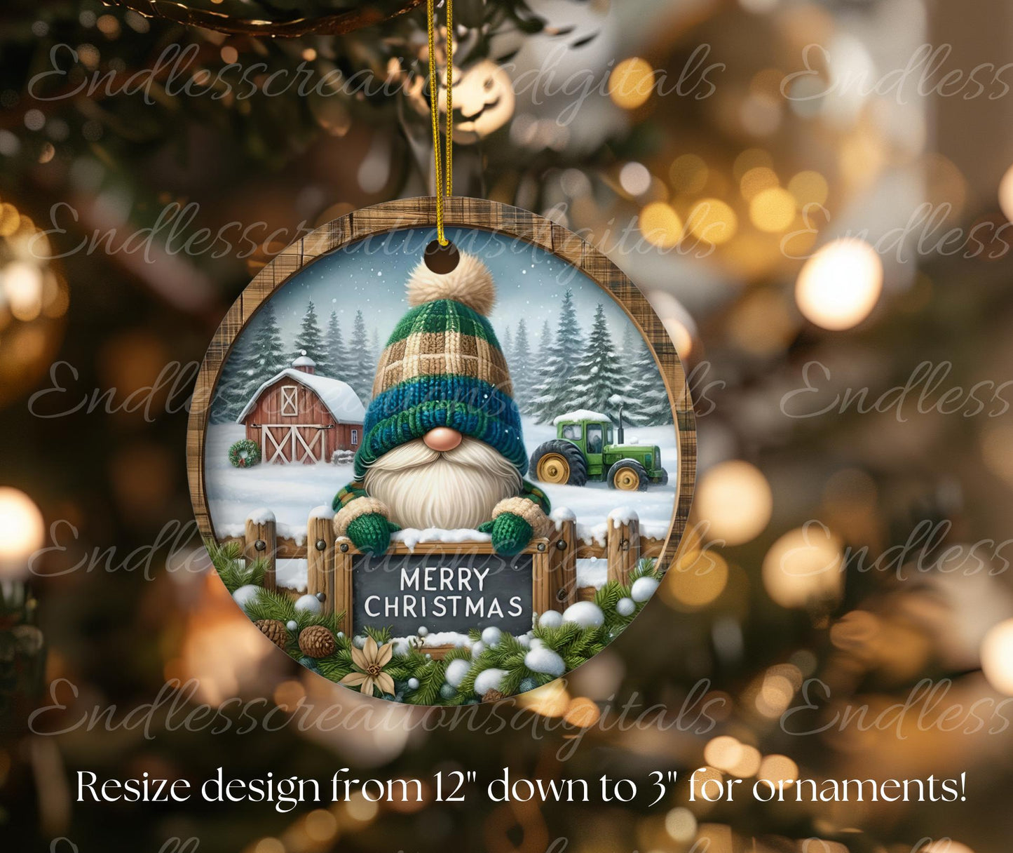 WINTER FARM GNOME Door hanger, wreath sign round cutting board resize sublimation high resolution 2 files for download, 1 add text DIGITAL DOWNLOAD ONLY