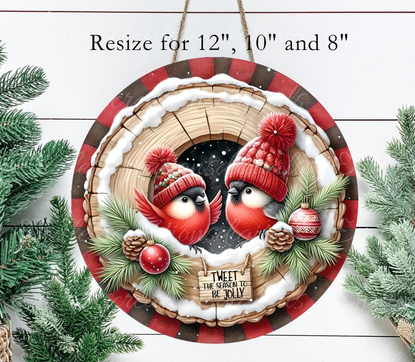 CARDINAL COUPLE Door hanger, wreath sign, round cutting board, ornament, can resize, for sublimation high resolution, 2 files, 1 add text